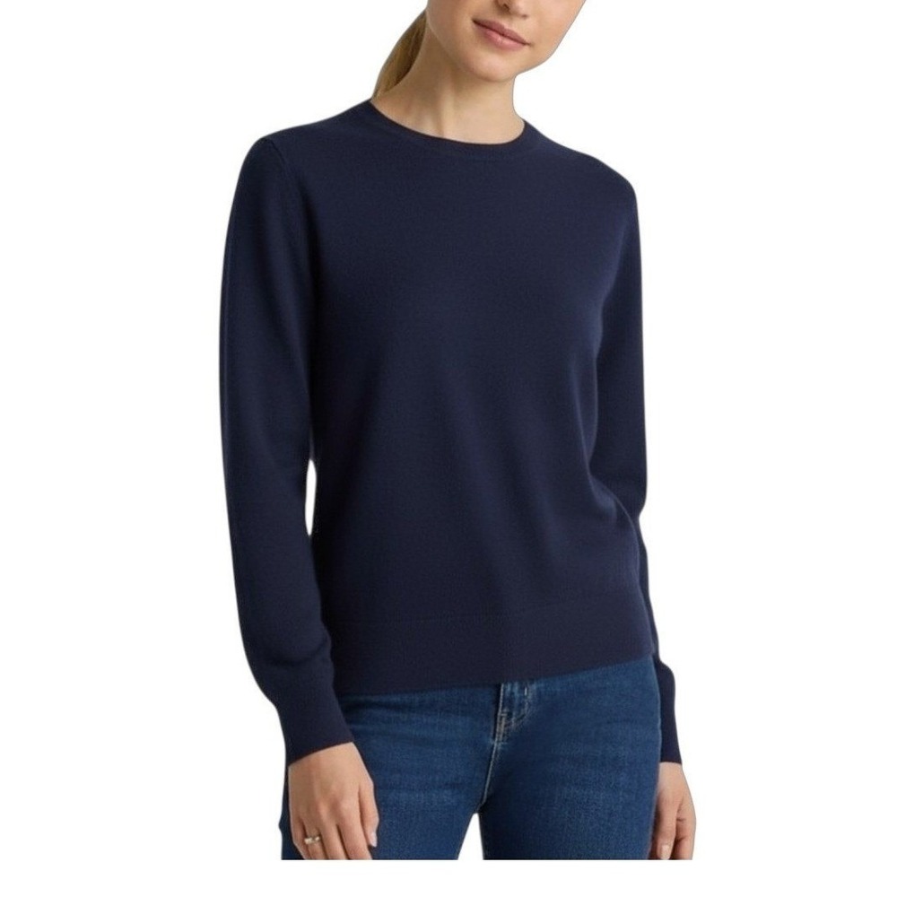 Quince Women L NWT Cashmere Crewneck Sweater Blue Quiet Luxury Minimalist Preppy